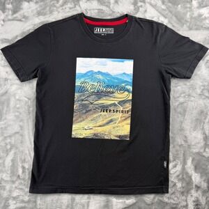 Jeep Spirit Believe Mountain Graphic T-Shirt Black Cotton Size S Jamboree
